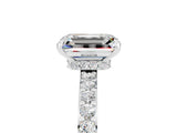 White gold Emerald Cut Moissanite Solitaire Engagement Ring with Pavé Band and Four-Prong Setting_5