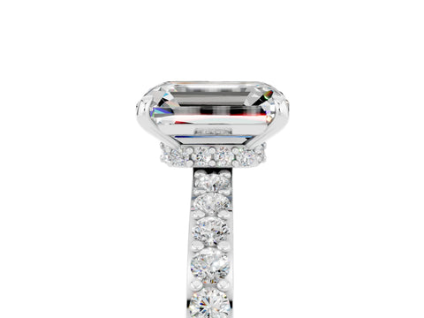 White gold Emerald Cut Moissanite Solitaire Engagement Ring with Pavé Band and Four-Prong Setting_5