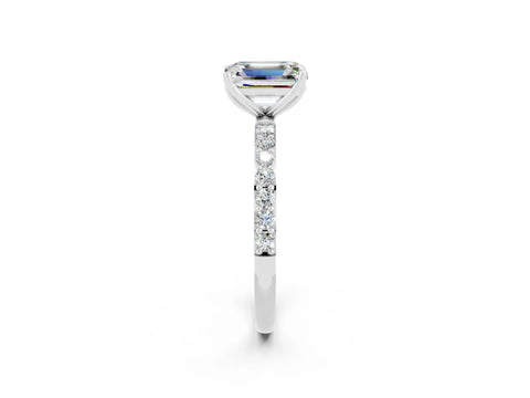 White gold Emerald Cut Moissanite Solitaire Engagement Ring with Pavé Band and Prong Setting_2
