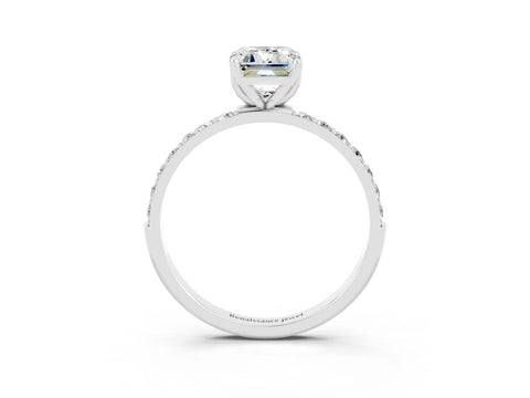 White gold Emerald Cut Moissanite Solitaire Engagement Ring with Pavé Band and Prong Setting_3