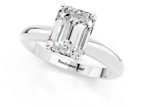 White gold Emerald Cut Moissanite Solitaire Engagement Ring with Round Band and Four-Prong Setting_1