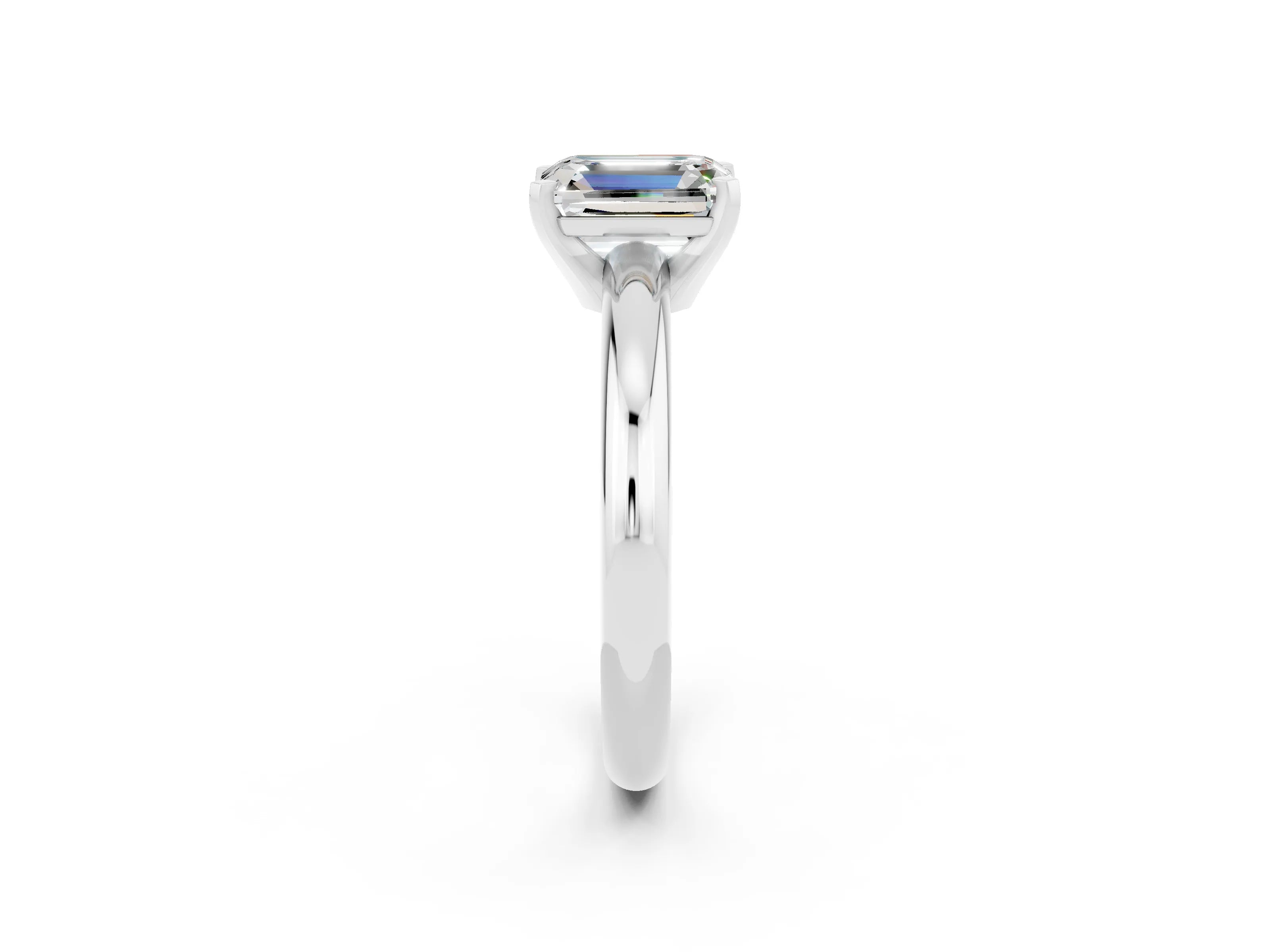 White gold Emerald Cut Moissanite Solitaire Engagement Ring with Round Band and Four-Prong Setting_2