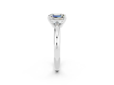 White gold Emerald Cut Moissanite Solitaire Engagement Ring with Round Band and Four-Prong Setting_2