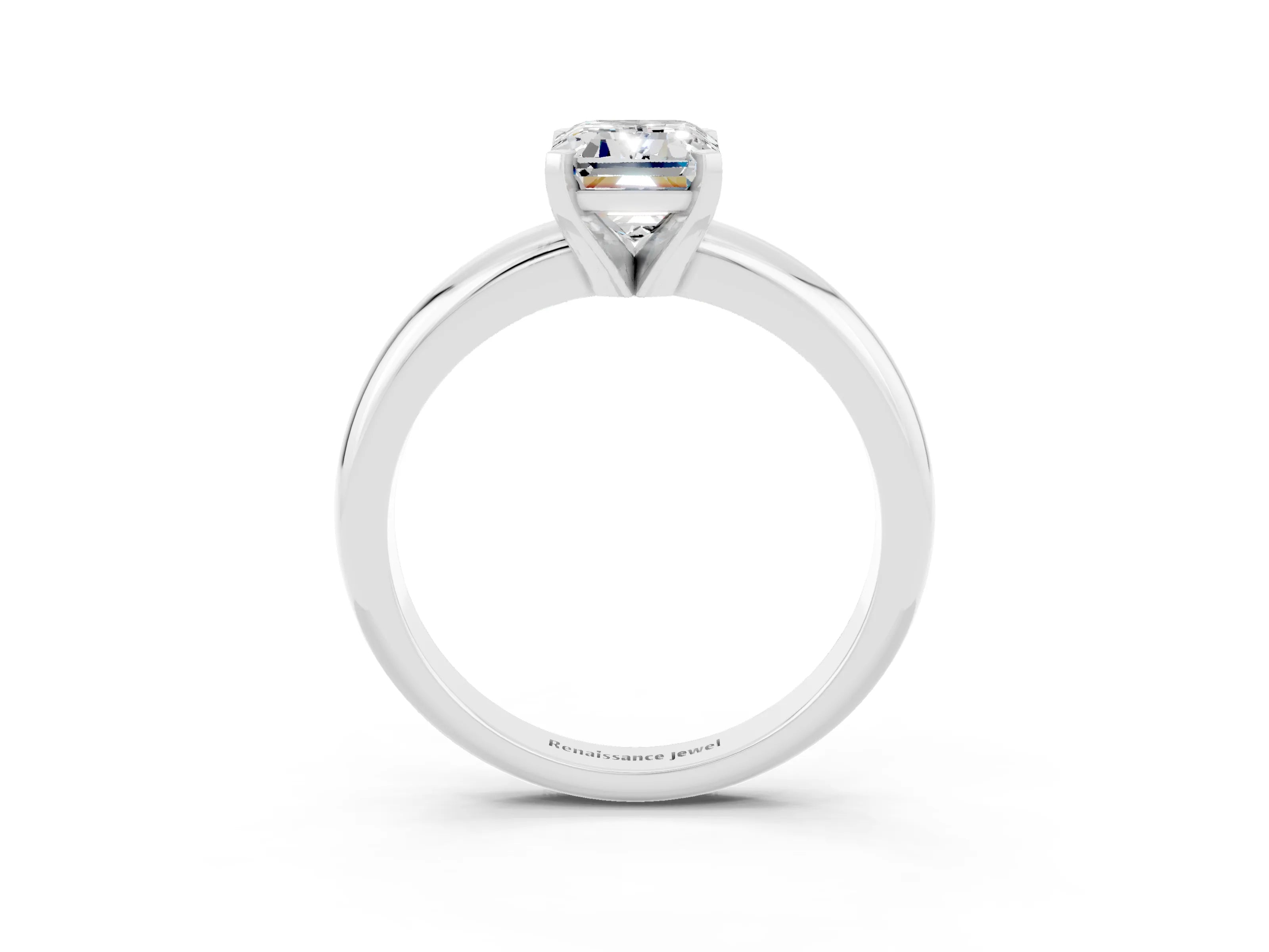 White gold Emerald Cut Moissanite Solitaire Engagement Ring with Round Band and Four-Prong Setting_3