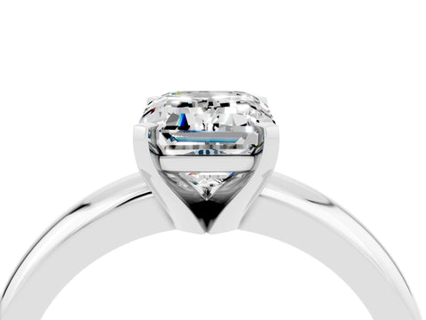 White gold Emerald Cut Moissanite Solitaire Engagement Ring with Round Band and Four-Prong Setting_4