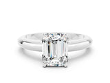 White gold Emerald Cut Moissanite Solitaire Engagement Ring with Round Band and Four-Prong Setting