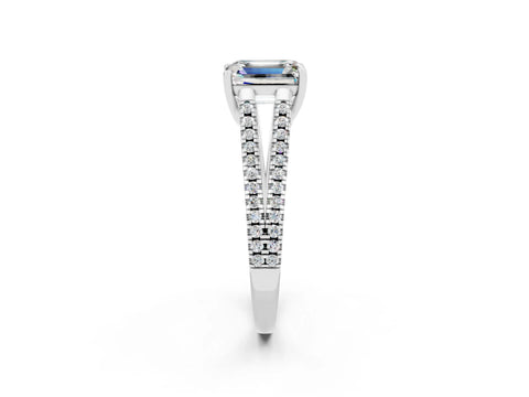 White gold Emerald Cut Moissanite Solitaire Engagement Ring with Split Shank Pavé Band_2