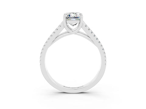 White gold Emerald Cut Moissanite Solitaire Engagement Ring with Split Shank Pavé Band_3