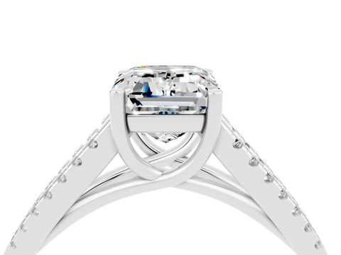 White gold Emerald Cut Moissanite Solitaire Engagement Ring with Split Shank Pavé Band_4