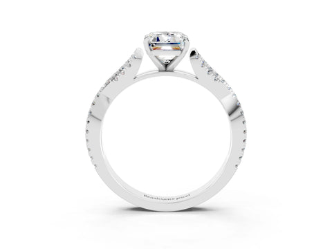 White gold Emerald Cut Moissanite Solitaire Engagement Ring with Twisted Pavé Band and Four-Prong Setting_3