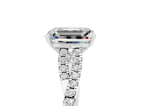 White gold Emerald Cut Moissanite Solitaire Engagement Ring with Twisted Pavé Band and Four-Prong Setting_5