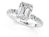 White gold Emerald Cut Moissanite Solitaire Pavé Band with Four-Prong Setting_1
