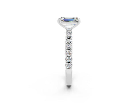 White gold Emerald Cut Moissanite Solitaire Pavé Band with Four-Prong Setting_2