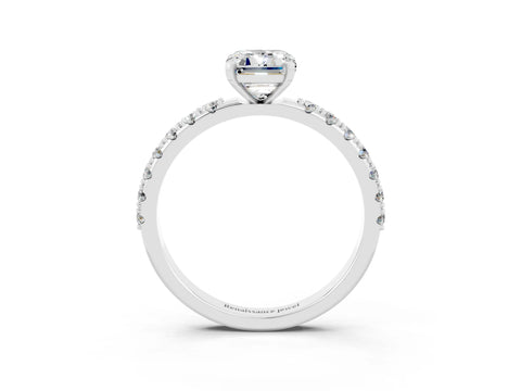 White gold Emerald Cut Moissanite Solitaire Pavé Band with Four-Prong Setting_3