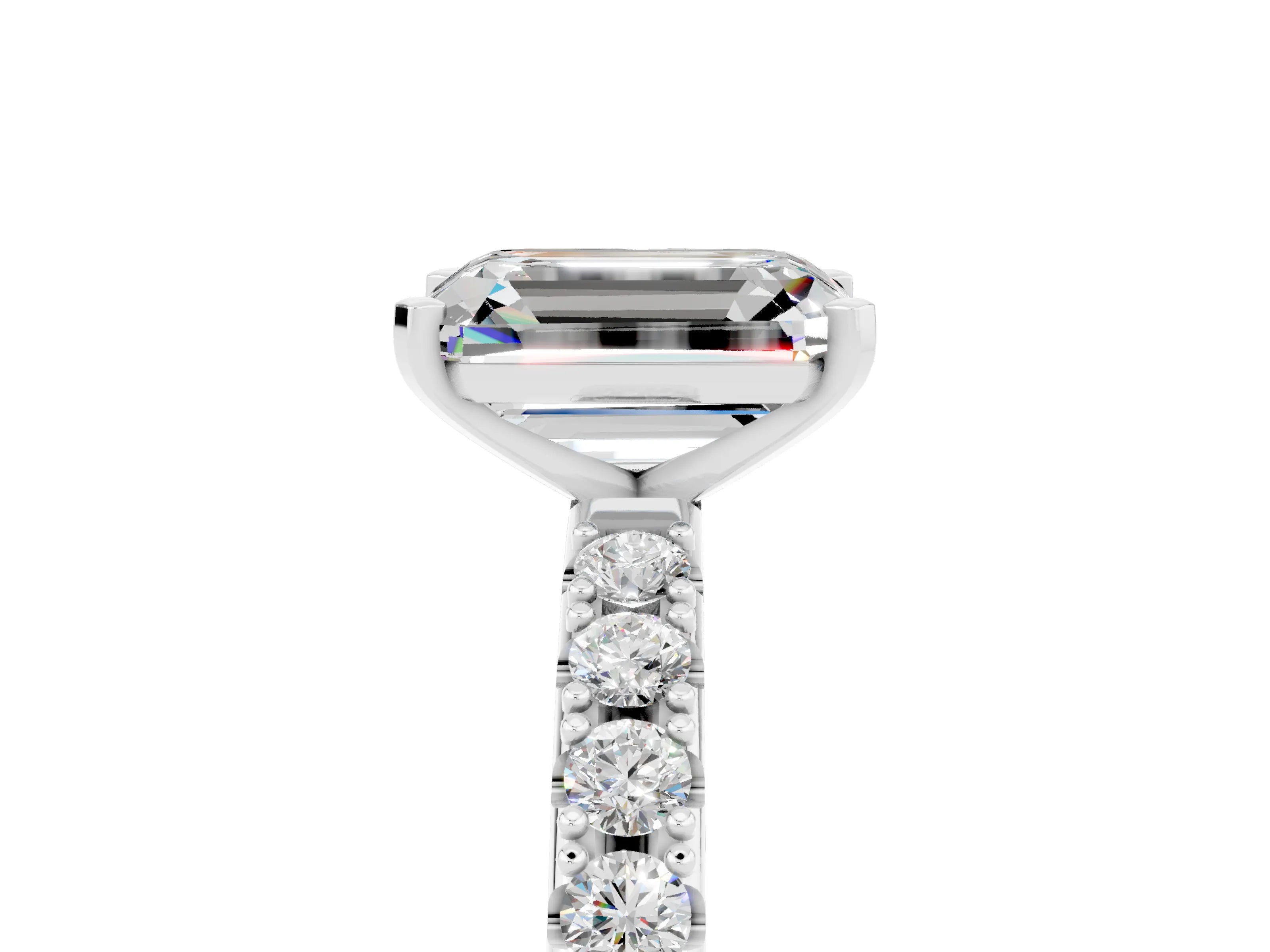 White gold Emerald Cut Moissanite Solitaire Pavé Band with Four-Prong Setting_5
