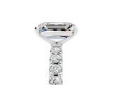 White gold Emerald Cut Moissanite Solitaire Pavé Band with Four-Prong Setting_5