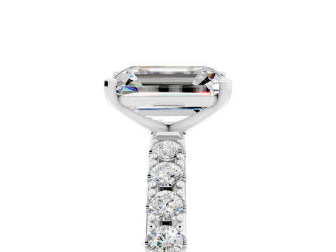 White gold Emerald Cut Moissanite Solitaire Pavé Band with Four-Prong Setting_5