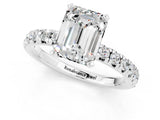White gold Emerald Cut Moissanite Solitaire Pavé Engagement Ring with Four-Prong Setting_13