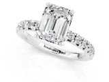 White gold Emerald Cut Moissanite Solitaire Pavé Engagement Ring with Round Band and Prong Setting_13
