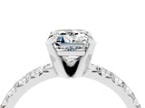 White gold Emerald Cut Moissanite Solitaire Pavé Engagement Ring with Round Band and Prong Setting_16