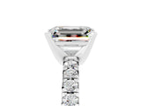 White gold Emerald Cut Moissanite Solitaire Pavé Engagement Ring with Round Band and Prong Setting_17