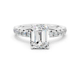 White gold Emerald Cut Moissanite Solitaire Pavé Engagement Ring with Round Band and Prong Setting_66