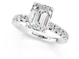 White gold Emerald Cut Moissanite Solitaire Pavé Engagement Ring with Round Band and Prong Setting_67