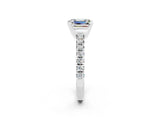 White gold Emerald Cut Moissanite Solitaire Pavé Engagement Ring with Round Band and Prong Setting_68