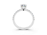 White gold Emerald Cut Moissanite Solitaire Pavé Engagement Ring with Round Band and Prong Setting_69
