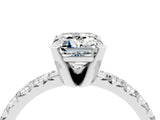 White gold Emerald Cut Moissanite Solitaire Pavé Engagement Ring with Round Band and Prong Setting_70