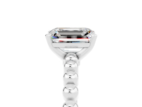 White gold Emerald Cut Moissanite Solitaire Ring with Beaded Band and Prong Setting_41