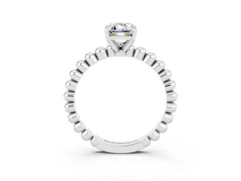 White gold Emerald Cut Moissanite Solitaire Ring with Beaded Band and Prong Setting_49