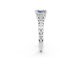 White gold Emerald Cut Moissanite Solitaire Ring with Filigree Band and Four-Prong Setting_26