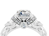 White gold Emerald Cut Moissanite Solitaire Ring with Filigree Band and Four-Prong Setting_28