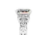 White gold Emerald Cut Moissanite Solitaire Ring with Filigree Band and Four-Prong Setting_29