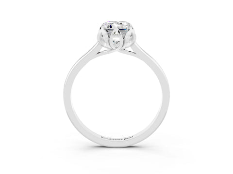 White gold Emerald Cut Moissanite Solitaire Ring with Flower Prong Setting and Classic Band_15
