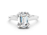 White gold Emerald Cut Moissanite Solitaire Ring with Flower Prong Setting and Classic Band_48