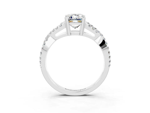 White gold Emerald Cut Moissanite Solitaire Ring with Four-Prong Setting and Twisted Pavé Band_3