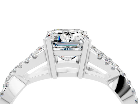 White gold Emerald Cut Moissanite Solitaire Ring with Four-Prong Setting and Twisted Pavé Band_4
