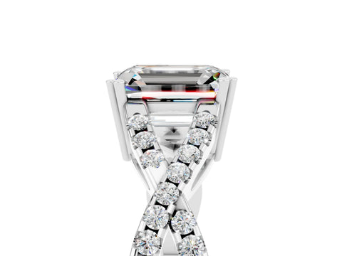 White gold Emerald Cut Moissanite Solitaire Ring with Four-Prong Setting and Twisted Pavé Band_5