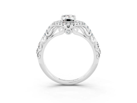 White gold Emerald Cut Moissanite Solitaire Ring with Hidden Halo and Pavé Band_15