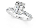 White gold Emerald Cut Moissanite Solitaire Ring with Pavé Accents and Four-Prong Setting_1