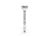 White gold Emerald Cut Moissanite Solitaire Ring with Pavé Accents and Four-Prong Setting_2