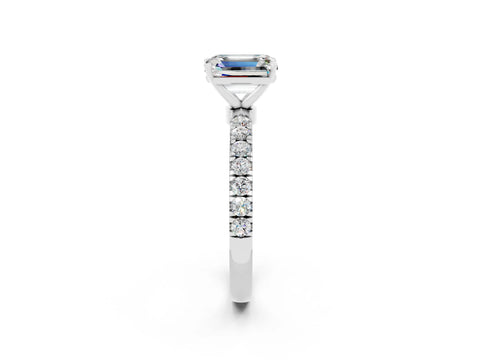 White gold Emerald Cut Moissanite Solitaire Ring with Pavé Accents and Four-Prong Setting_2