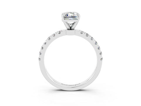 White gold Emerald Cut Moissanite Solitaire Ring with Pavé Accents and Four-Prong Setting_3