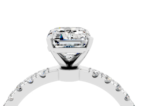 White gold Emerald Cut Moissanite Solitaire Ring with Pavé Accents and Four-Prong Setting_4