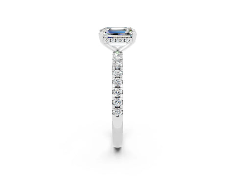 White gold Emerald Cut Moissanite Solitaire Ring with Pavé Band and Four-Prong Setting_26