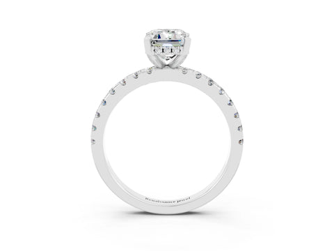 White gold Emerald Cut Moissanite Solitaire Ring with Pavé Band and Four-Prong Setting_27