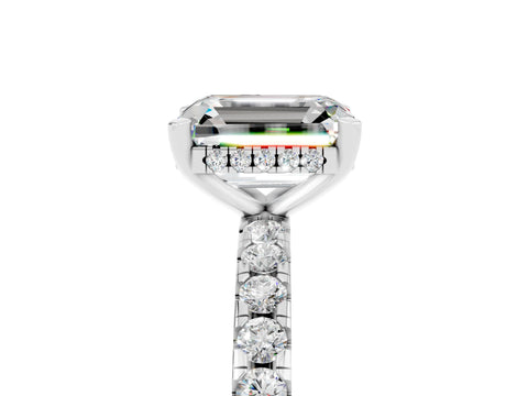 White gold Emerald Cut Moissanite Solitaire Ring with Pavé Band and Four-Prong Setting_29