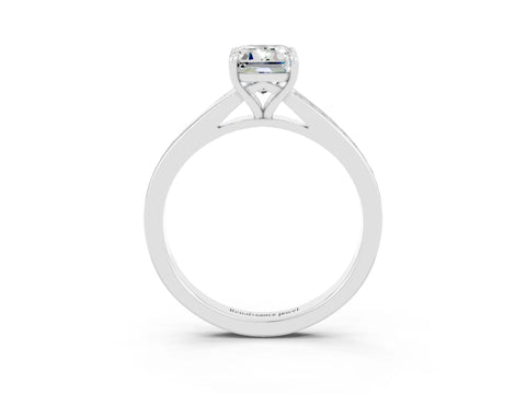 White gold Emerald Cut Moissanite Solitaire Ring with Pavé Band and Prong Setting_3